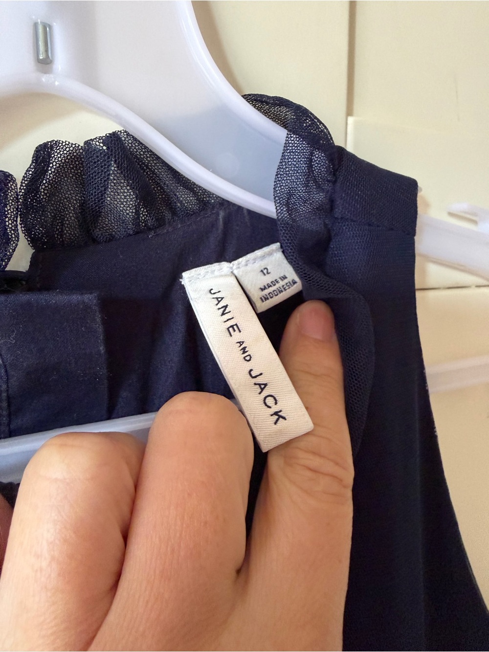 Janie and Jack Navy Ruffle Tulle Party Dress with Gold Waist Trim - Picture 2 of 5